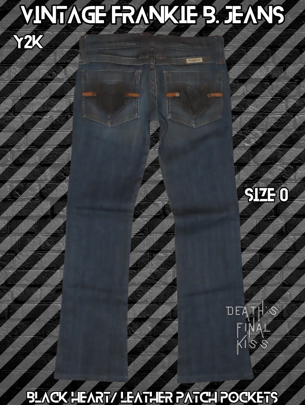 Y2K 🖤 HTF Frankie B. Ultra Low Rise Jeans Black Heart Leather Patched Pockets 0 - Picture 6 of 11